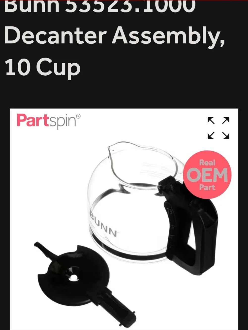 BUNN DECANTER ASSEMBLY 10 CUP 53523-1000 gently Used Pot Replacement New 49$
